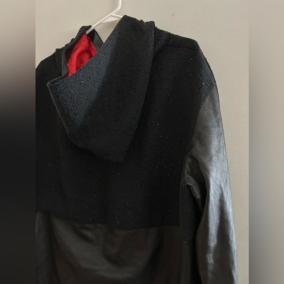 French Deal Designer Lamb's Leather Beaded Hoodie Sweatshirt | Men's Size FR 54 - Picture 6 of 10